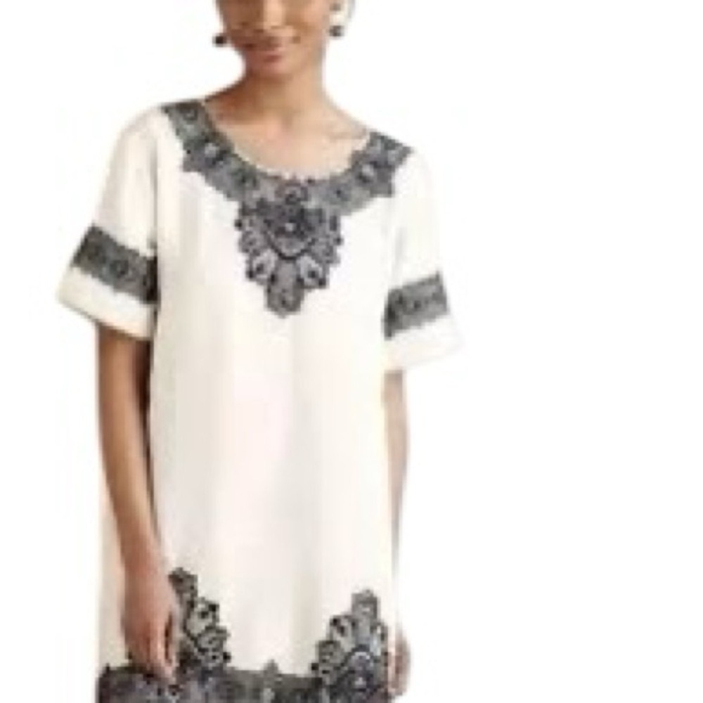 San & Soni Loka Petite Tunic Dress XXS Cream Beaded Embroidered Elegant Boho EUC - Picture 5 of 16
